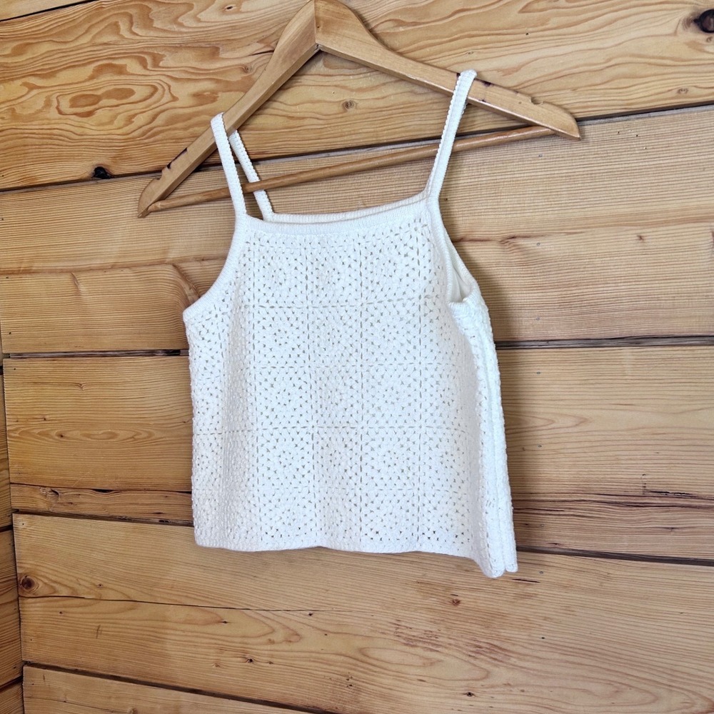 Crochet Cami Girls‎ Large 10 12 Cream Pointelle Knit Tank Top Boho Art Class - Picture 2 of 6